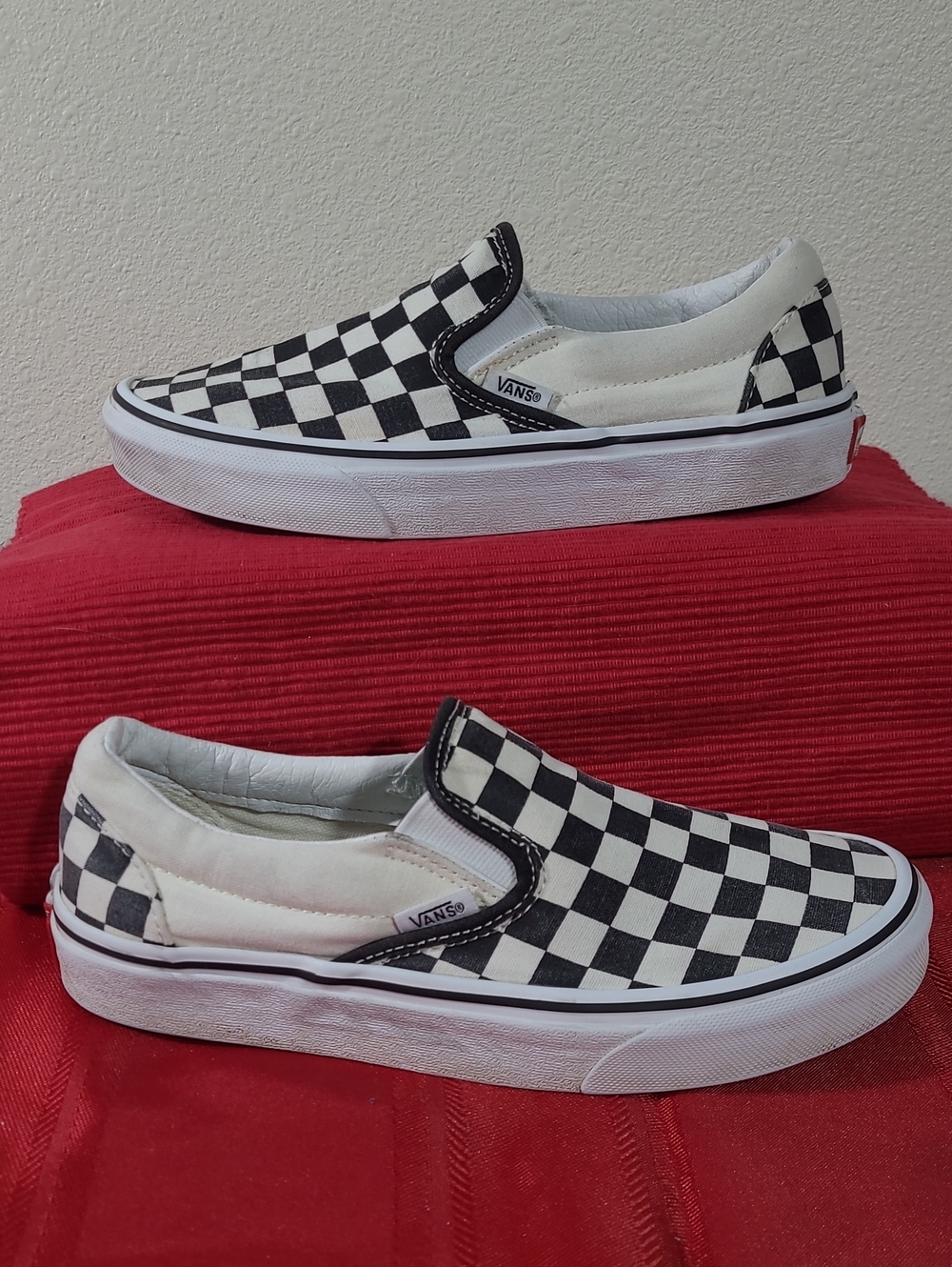 Vans Black & White Checkerboard Slip-On Sneakers Men 5, Women 6.5